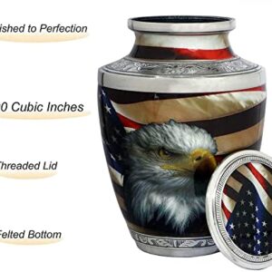 BOLD & DIVINE American Flag Patriotic and Veteran Cremation Urns for Human Ashes Adult Male | Funeral Decorative Urn for Men Carefully Handcrafted with Necklace, Police Dog K9 Army Firefighter