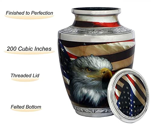 BOLD & DIVINE American Flag Patriotic and Veteran Cremation Urns for Human Ashes Adult Male | Funeral Decorative Urn for Men Carefully Handcrafted with Necklace, Police Dog K9 Army Firefighter