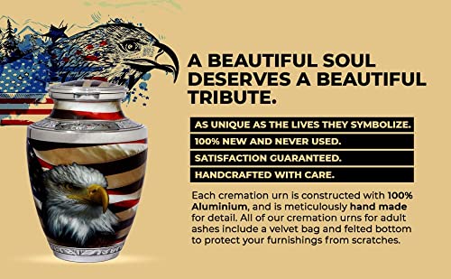 BOLD & DIVINE American Flag Patriotic and Veteran Cremation Urns for Human Ashes Adult Male | Funeral Decorative Urn for Men Carefully Handcrafted with Necklace, Police Dog K9 Army Firefighter