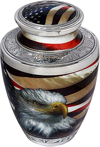BOLD & DIVINE American Flag Patriotic and Veteran Cremation Urns for Human Ashes Adult Male | Funeral Decorative Urn for Men Carefully Handcrafted with Necklace, Police Dog K9 Army Firefighter