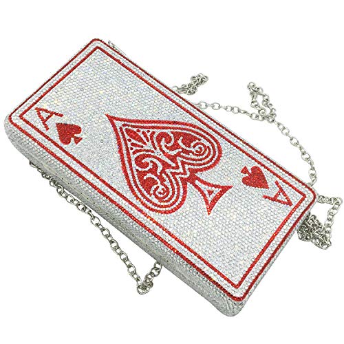 Novelty Poker Card Ace Of Hearts Evening Bags and Clutches for Women Crystal Clutch Bag Rhinestone Handbags Party Purse (Small, Heart A)