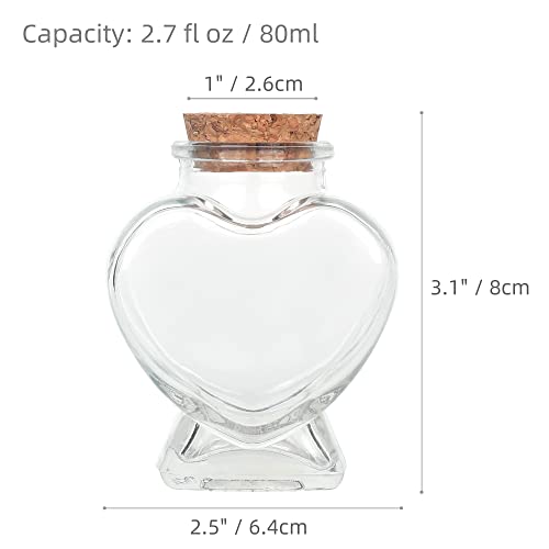 Magic Season Decorative Glass Bottles with Cork Stoppers (2.7 fl oz. Heart-Shaped Bottles / 6 Pcs)