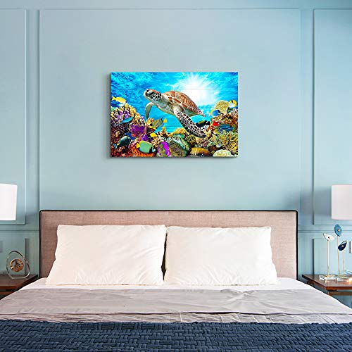 Family Wall Decor For Bedroom Family Canvas Wall Art For Bathroom Sea Turtles Wall Pictures Artwork Office Canvas Art Blue Ocean Wall Painting Modern Living Room Kitchen Home Decorations 12x16 Inch