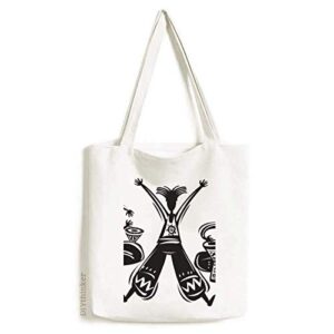 dance celebrate mexico totems tambourine tote canvas bag shopping satchel casual handbag