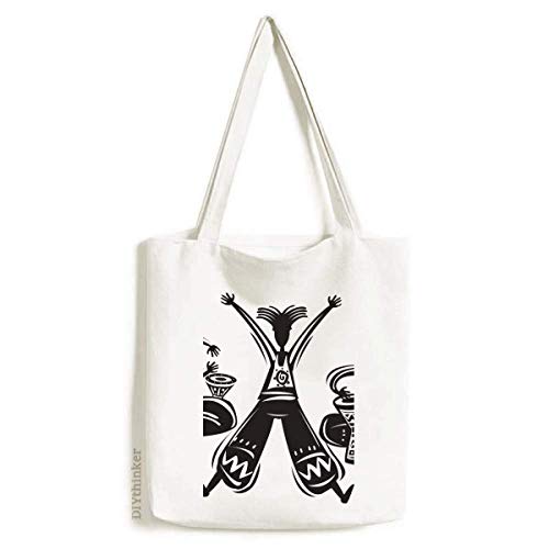 Dance Celebrate Mexico Totems Tambourine Tote Canvas Bag Shopping Satchel Casual Handbag