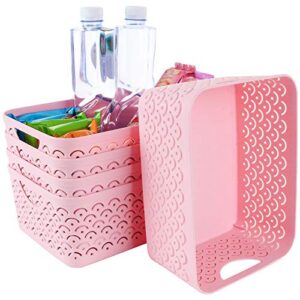 starvast 5 pack plastic storage baskets, portable pink fish scale pattern hollow desktop storage bin box with handle for kitchen, bathroom, kids room or nursery storage – 9.4 x 7.1 x 4.1 inches
