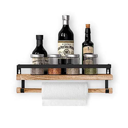 Halter Bathroom Shelf with Towel Bar, Wall Mounted Floating Shelves with Bar and Paper Towel Rod for Bathroom and Kitchen, Wooden Bathroom Shelves, Floating Bar Shelves, Natural