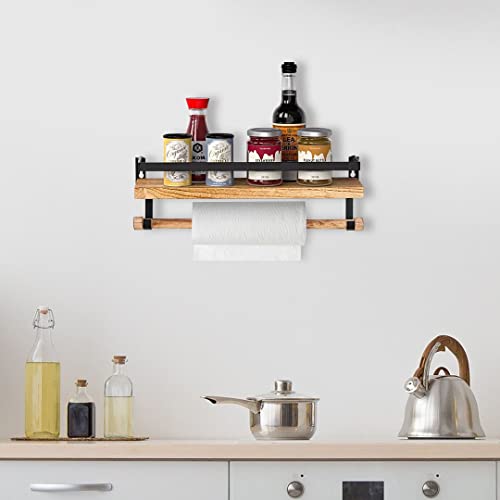 Halter Bathroom Shelf with Towel Bar, Wall Mounted Floating Shelves with Bar and Paper Towel Rod for Bathroom and Kitchen, Wooden Bathroom Shelves, Floating Bar Shelves, Natural