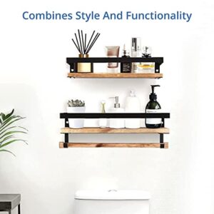 Halter Bathroom Shelf with Towel Bar, Wall Mounted Floating Shelves with Bar and Paper Towel Rod for Bathroom and Kitchen, Wooden Bathroom Shelves, Floating Bar Shelves, Natural