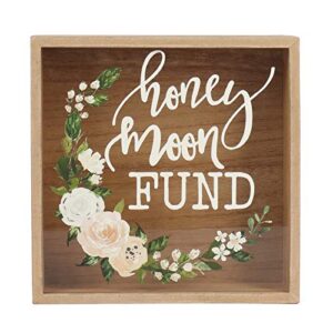 hanna roberts honey moon fund and card rustic wood box with mixed floral garland design for weddings, birthdays, graduations, baby and bridal showers, 9.5″ x 3″ x 9.5″, honey moon fund