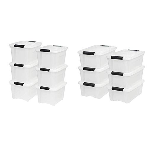 IRIS USA, Inc. TB-17 19 Quart Stack & Pull Box, Multi-Purpose Storage Bin, 6 Pack, Pearl with TB-42 12 Quart Stack & Pull Box, Multi-Purpose Storage Bin, 6 Pack, Pearl