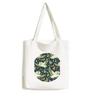 lovely birds owls dark floral patterns tote canvas bag shopping satchel casual handbag