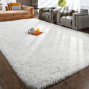 rugtuder soft area rugs for bedroom, 4×6 feet, fluffy rug, shag carpet for living room decor, fuzzy rug for kids baby nursery room, furry throw rug for girls boys dorm room, anti-slip rug, white