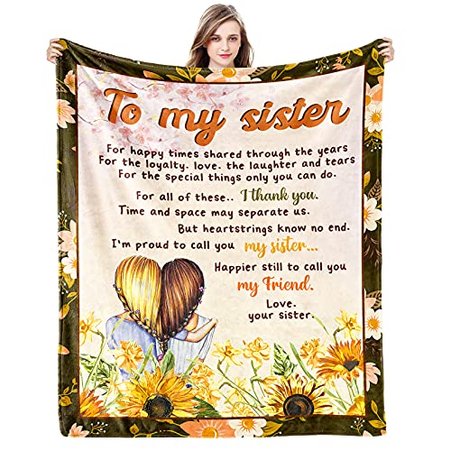 Gifts for Sister Throw Blanket Cozy & Soft Throw Blankets Sister Birthday Gifts from Sister Christmas Personalized Throw Blanket to My Sister Flannel Blankets 50" X 60"