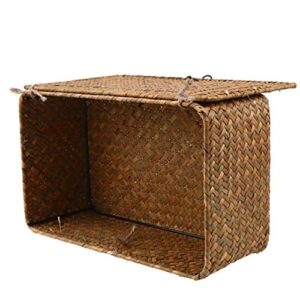 besportble handwoven natural seagrass storage baskets rectangular handmade wicker baskets multipurpose container with lid (size l)