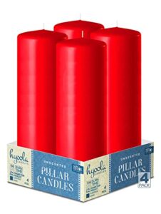 hyoola red pillar candles 2×8 inch – 4 pack unscented pillar candles – european made