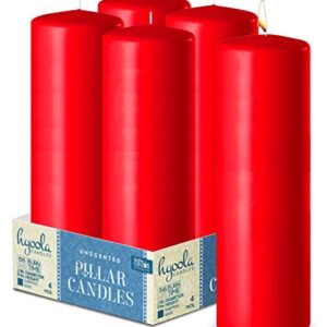 Hyoola Red Pillar Candles 2x8 Inch - 4 Pack Unscented Pillar Candles - European Made