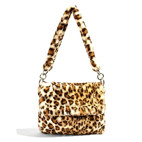 QTMY Faux Fur Tote Crossbody Bag,Shoudler Bag Purse Handbag for Women,Leopard Print