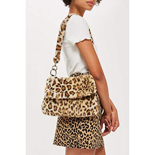 QTMY Faux Fur Tote Crossbody Bag,Shoudler Bag Purse Handbag for Women,Leopard Print