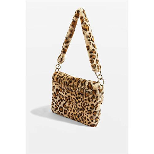 QTMY Faux Fur Tote Crossbody Bag,Shoudler Bag Purse Handbag for Women,Leopard Print