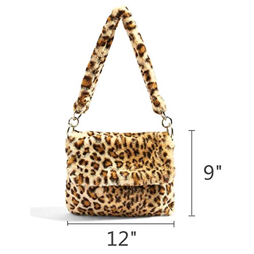 QTMY Faux Fur Tote Crossbody Bag,Shoudler Bag Purse Handbag for Women,Leopard Print