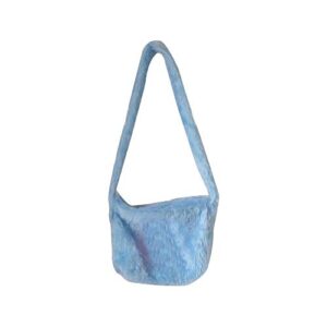 women leopard print clutch handbag plush faux fur y2k hobo bag tote satchel shoulder crossbody purse(b blue)