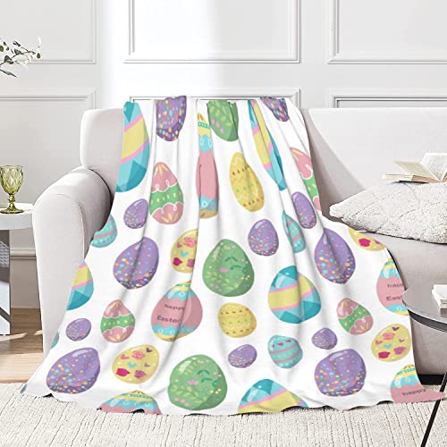 JOOCAR Flannel Throw Blanket Happy Easter Colorful Eggs Cozy&Soft Plush Blankets for Bed Couch Living Room Sofa Chair