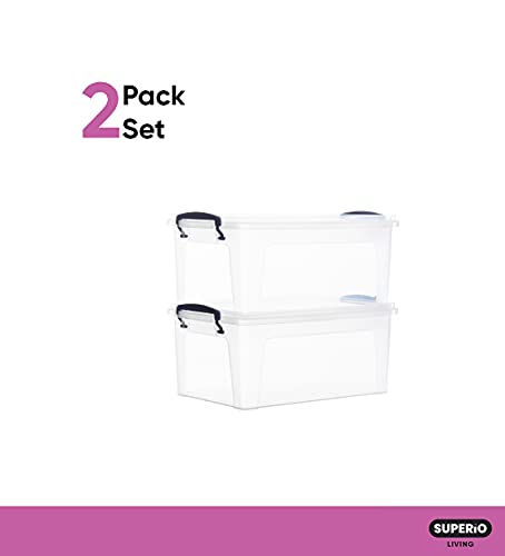 Superio Clear Storage Bins with Lids, Stackable Storage Box with Latches and Handles, Extra Small, 2 Pack 3 Quart