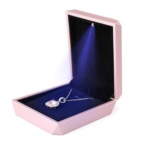 isuperb led pendant necklace box bracelet box couple jewelry gift boxes case small jewelry display for proposal engagement wedding valentine’s day (pink)