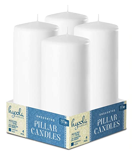 Hyoola White Pillar Candles 2x6 Inch - 4 Pack Unscented Pillar Candles - European Made