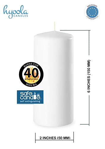 Hyoola White Pillar Candles 2x6 Inch - 4 Pack Unscented Pillar Candles - European Made