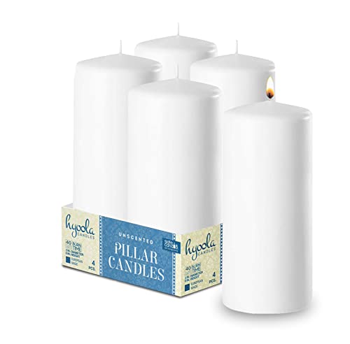 Hyoola White Pillar Candles 2x6 Inch - 4 Pack Unscented Pillar Candles - European Made