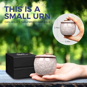 Small Urns for Human Ashes - Token Urns - Ceramic Memorial Keepsake Cremation Urns - Beautiful Mini Sharing Funeral Urns with Black Premium Box (White)