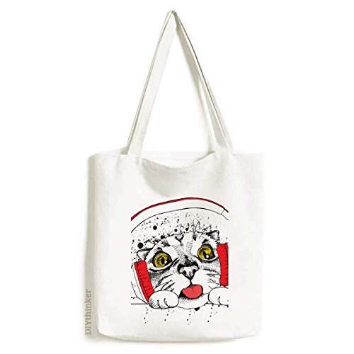 Red Headset White Cat Protect Animal Pet Lover Tote Canvas Bag Shopping Satchel Casual Handbag