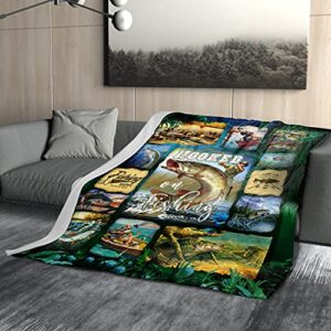 dzglobal bass fish theme thick flannel blanket – green jungle throw blanket home decor fishing woolen blanket bed sofa for all season (60×50 inches)