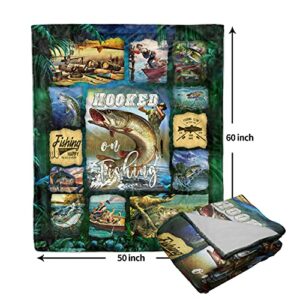 DZGlobal Bass Fish Theme Thick Flannel Blanket - Green Jungle Throw Blanket Home Decor Fishing Woolen Blanket Bed Sofa for All Season (60x50 Inches)