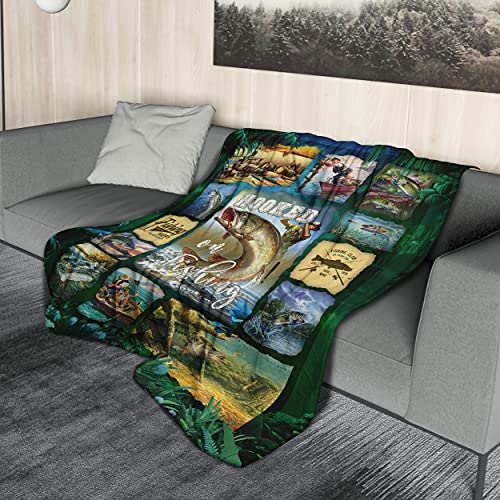 DZGlobal Bass Fish Theme Thick Flannel Blanket - Green Jungle Throw Blanket Home Decor Fishing Woolen Blanket Bed Sofa for All Season (60x50 Inches)