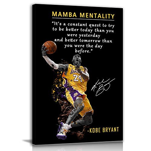 Kobe Bryant Inspirational Poster Canvas Wall Art • Mamba Mentality Quote Canvas Wall Art • Basketball Player Sports Home Decor • Motivational Artwork For Home,Office,Gym Wall Decor Framed Ready to Hang