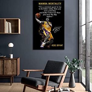 Kobe Bryant Inspirational Poster Canvas Wall Art • Mamba Mentality Quote Canvas Wall Art • Basketball Player Sports Home Decor • Motivational Artwork For Home,Office,Gym Wall Decor Framed Ready to Hang