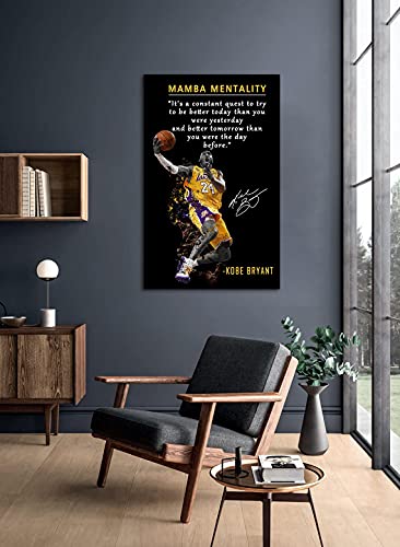 Kobe Bryant Inspirational Poster Canvas Wall Art • Mamba Mentality Quote Canvas Wall Art • Basketball Player Sports Home Decor • Motivational Artwork For Home,Office,Gym Wall Decor Framed Ready to Hang