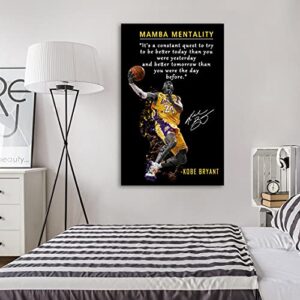 Kobe Bryant Inspirational Poster Canvas Wall Art • Mamba Mentality Quote Canvas Wall Art • Basketball Player Sports Home Decor • Motivational Artwork For Home,Office,Gym Wall Decor Framed Ready to Hang