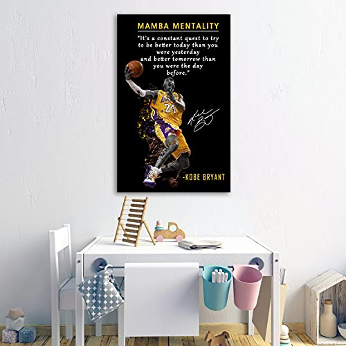 Kobe Bryant Inspirational Poster Canvas Wall Art • Mamba Mentality Quote Canvas Wall Art • Basketball Player Sports Home Decor • Motivational Artwork For Home,Office,Gym Wall Decor Framed Ready to Hang