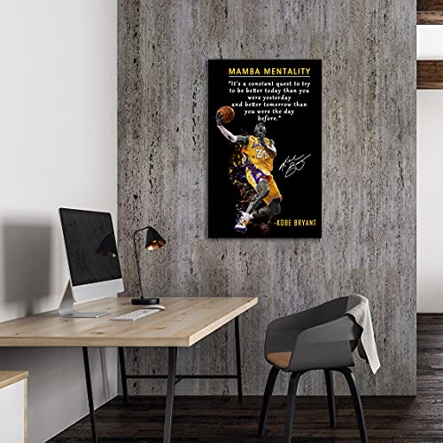 Kobe Bryant Inspirational Poster Canvas Wall Art • Mamba Mentality Quote Canvas Wall Art • Basketball Player Sports Home Decor • Motivational Artwork For Home,Office,Gym Wall Decor Framed Ready to Hang