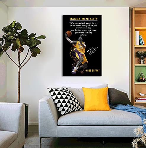 Kobe Bryant Inspirational Poster Canvas Wall Art • Mamba Mentality Quote Canvas Wall Art • Basketball Player Sports Home Decor • Motivational Artwork For Home,Office,Gym Wall Decor Framed Ready to Hang