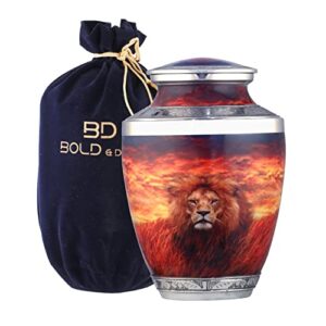 bold & divine lion cremation urns for human ashes – decorative urns, urns for human ashes female & male, urns for ashes adult female, funeral urns – lion, large