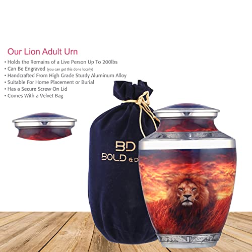 BOLD & DIVINE Lion Cremation Urns for Human Ashes - Decorative Urns, Urns for Human Ashes Female & Male, Urns for Ashes Adult Female, Funeral Urns - Lion, Large