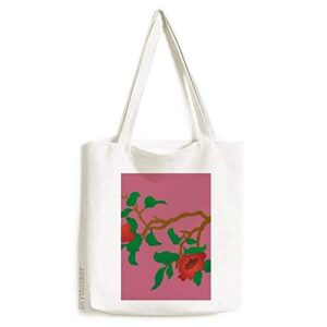 painting red green culture flower tote canvas bag shopping satchel casual handbag