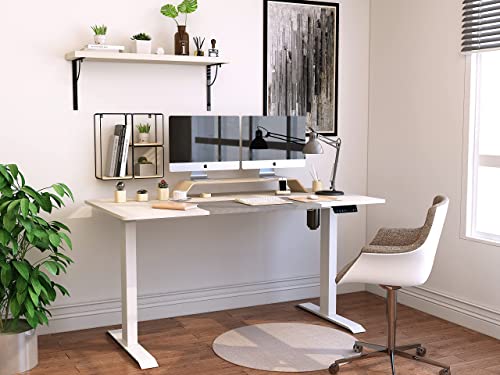 Homall Electric Height Adjustable Standing Desk 55 x 28 Inches Computer Desk Stand Up Home Office Workstation Desk T-Shaped Metal Bracket Desk with Wood Tabletop and Memory Settings （White）