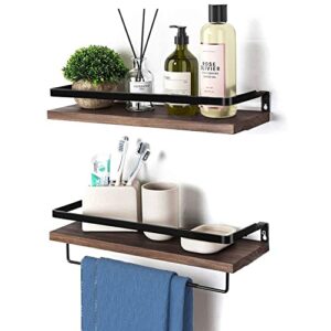 YIHATA Floating Wall Shelves with Towel Shelf, Set of 2 Wood Wall Storage Shelves for Kitchen, Bedroom, Bathroom, Office