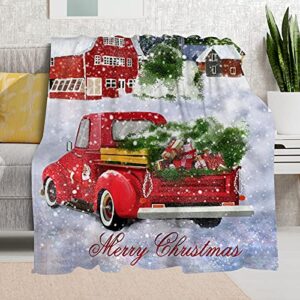 christmas blanket,christmas santa red truck with xmas trees flannel fleece throw blanket for couch bed sofa,farmhouse rustic soft plush warm winter cabin throw,holiday new year gift blanket,50″x60″